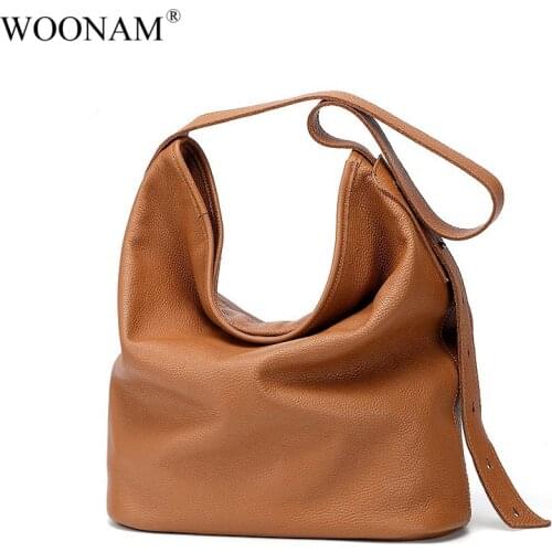 WOONAM Women Fashion Adjustable Shoulder Strap Top Grain Genuine Calf Leather Hobo Shoulder Bag WB632