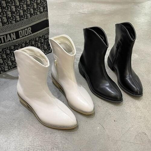 Women 2021 Ankle Short Boots Fashion Pointed Toe 4CM Heels Shoes Female British Style Zipper Ladies Spring Autumn Modern Boots
