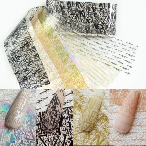 10 colors/bag 4*50CM Letter Nail Art Stickers Set New Design Nail Foil Roll DIY Acrylic Nail Decoration Foils