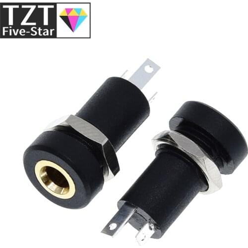 10PCS 3.5mm Audio Socket 3 Pole Black Panel Mount Gold Plated With Nuts Headphone Socket