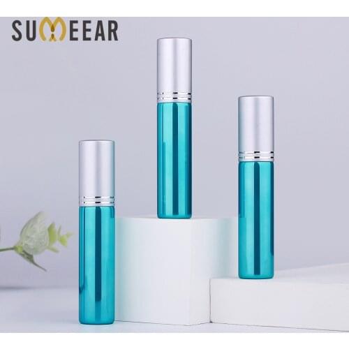 100Pieces/Lot 10ML Portable Green Empty Glass Perfume Bottle Refillable Atomizer Matte Silver Aluminum Spray Bottles Containers