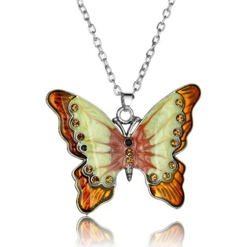 12PC Vintage Crystal Rhinestone Butterfly Pendant Necklace Chain Women Enamel Jewellery Gifts Necklaces