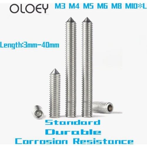 2~50pcs M3 M4 M5 M6 M8 M10 304 Stainless Steel Hex Hexagon Socket Cone Point Grub Set Screw Allen Head Tapered End Bolt