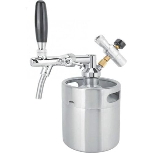 2L Stainless Steel Homebrew Mini Keg Tap Beer Dispenser with 2 Class Pressure Gauge Beer Gun