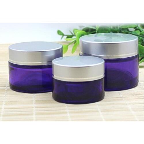20G purple glass cream jar,cream jar,Cosmetic Jar,with shiny silver lid for essence/eye cream/night cream glass bottle
