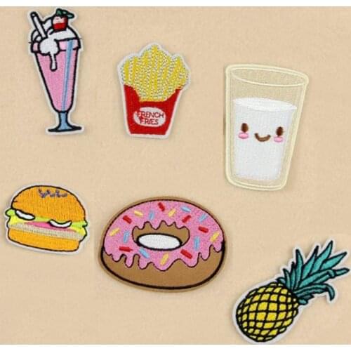 6Pcs/Set Mixed Food Iron-on Embroidery Shirt Jacket Patches For Clothing Fabric Patch Badge Stickers For Clothes Decoration