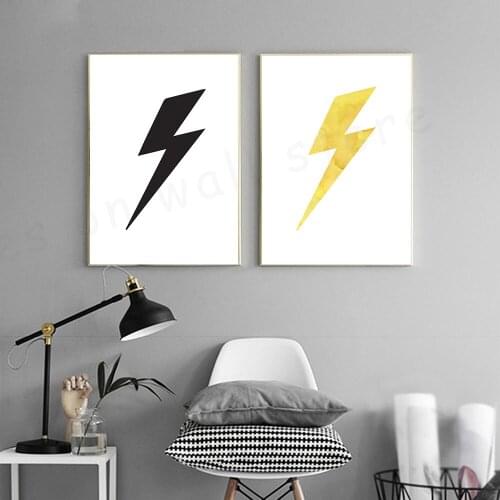 Abstract Black and Golden Lightning Sign Canvas Painting Simple Wall Posters Nordic Living Room Minilist Wall Decor Picture