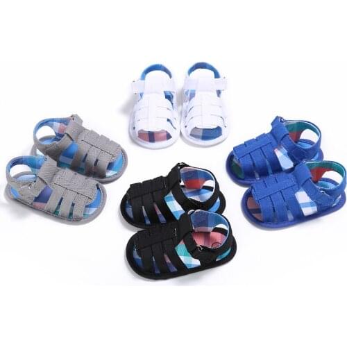 Prewalker 0 to 18 Months, The Newborn Baby Summer Peep-toe Fashion Plaid Soft Bottom Toddler Shoes, Sandals