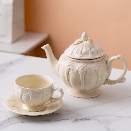 British embossed retro cream coffee cup simple afternoon tea set creative ceramic kettle European style