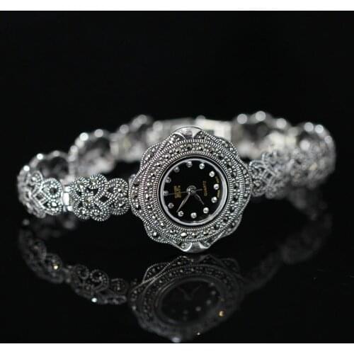 New Limited Edition Classic Elegant S925 Silver Pure Thai Silver Bracelet Watches Thailand Process Rhinestone Bangle Dresswatch