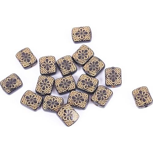 CHONGAI 100Pcs Vintage Inspired Ethnic Acrylic Antique Style Design Flat Rectangle Spacer Bead For Jewelry Making DIY 12x10mm
