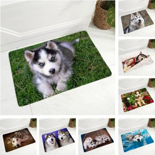 Siberian Husky Dog Pet Dog Animal Flannel Carpet Floor Mat for Hallway Decor Funny Bedroom Rug DoorMat Non-Slip Doormat 40x60cm