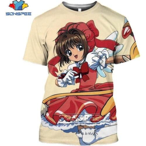 SONSPEE 3D Anime Sakura Card Captor Printed T-shirt Card Magic Otaku Cute Cartoon Casual Fashion Mens Womens Oversized Shirts