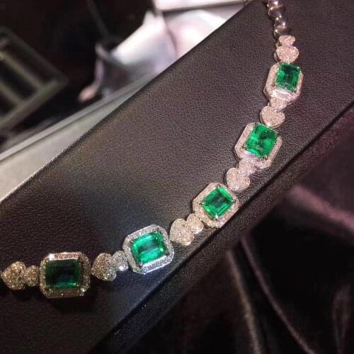H530 Pure 18K White Gold Natural Emerald Gemstones 4.2ct Diamonds Femaless Bracelets for Women Fine Bracelets