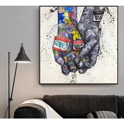 Lover Hands Canvas Graffiti Posters and Prints On Canvas Painting Street Art Wall Pictures for Living Room PoP Art Bedroom Decor