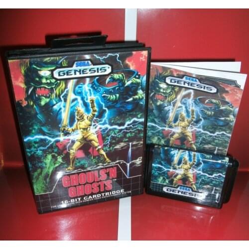 MD games card - Ghouls 'n Ghosts US Cover with Box and Manual For Sega Megadrive Genesis Video Game Console 16 bit MD card