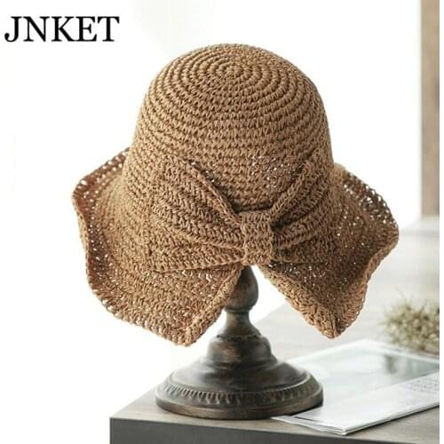 JNKET Womens Straw Hat Sunbonnet Foldable Hats Floppy Hats Outdoor Travel Sunhat Beach Cap Chapeu Summer Hat Wide Brim Hat