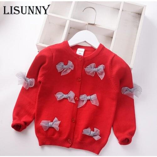 Girls Cardigan Sweater Autumn Winter 2021 O-Neck Lace Bow Infants Children Cotton Knitwear Baby Kids Coat Toddler Clothes 2-7y