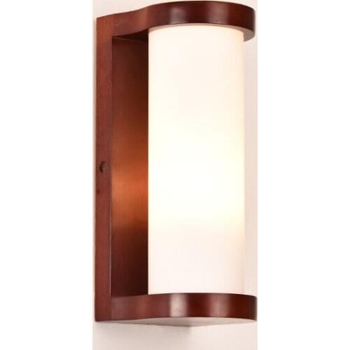 Chinese style red wood frame wall lamps Rustic white glass lampshade E27 LED lamp for porch&stairs&pavilion&bedroom XDBD004