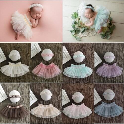 Newborn Photography Clothing Headband+Skirt Set Baby Girl Photo Prop Accessories Studio Newborn Shot Skirts Tulle Skirt Gift