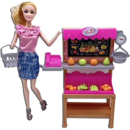 11.5 "Barbies Princess Doll Mall Fruit Stand Shopping Package Childrens Vinyl Plastic Toy Accessories Girls Best Gift