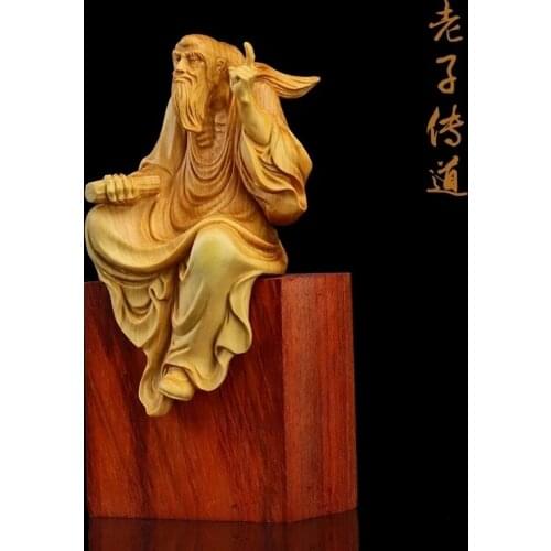 Laozi miniature figurines Lobular wood statue wall decors ornaments home Zen collection art Preaching Art