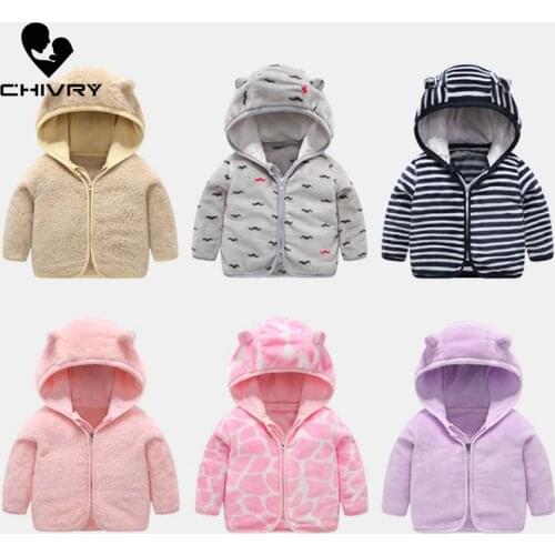 New Baby Boys Girls Wool Hooded Zipper Coat Outwear 2020 Autumn Winter Kids Warm Soft Fleece Striped Jackets Children Clothing