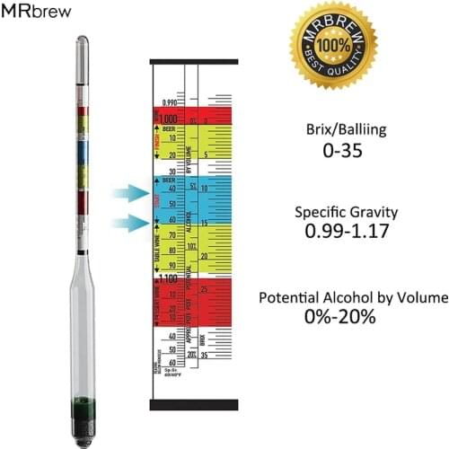 Triple Scale Hydrometer For Home Brew Wine Beer Cider Alcohol Testing 3 Scale hydrometer Top quality Wine Sugar Meter Homebrew
