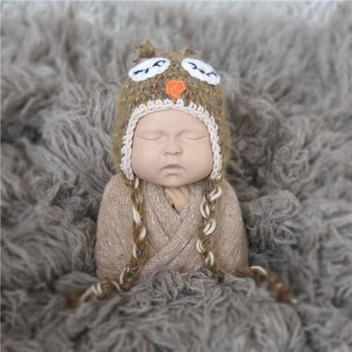 Newborn Knit Mohair Hat Photography Props Hand Crochet Baby Animal Bonnet Colorful Soft Hat Photo Props