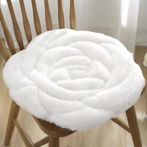 Solid Color Winter Warm Velvet Seat Cushion Rose Shaped Office Chair Cushion Anti-slip Cushion