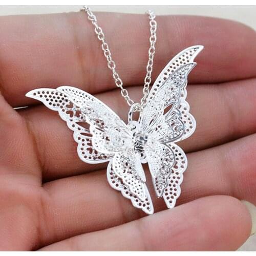 Pendant Necklace Gold Silver Color Sweater Chain Necklaces For Women Big Zircon Butterfly Wedding 2021 Choker Jewelry