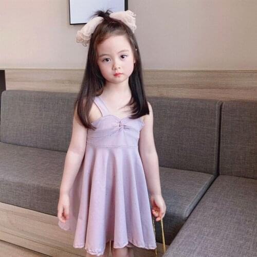 Suspender Dress for Kids 2021 Childrens Summer Clothing O-Neck Sleeveless Beach Dress Knee-Length Girls Casual Dresses