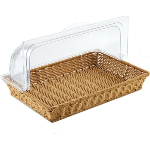 Rattan woven bread basket with cover cake snack tray with transparent cover sample plate rattan woven plastic fruit basket