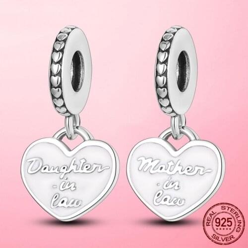 Mom Gift New 925 Sterling Silver Daughter & Mother in Law Split Dangle Charm Pendant fit Pandora Beads Bracelet Necklace Jewelry
