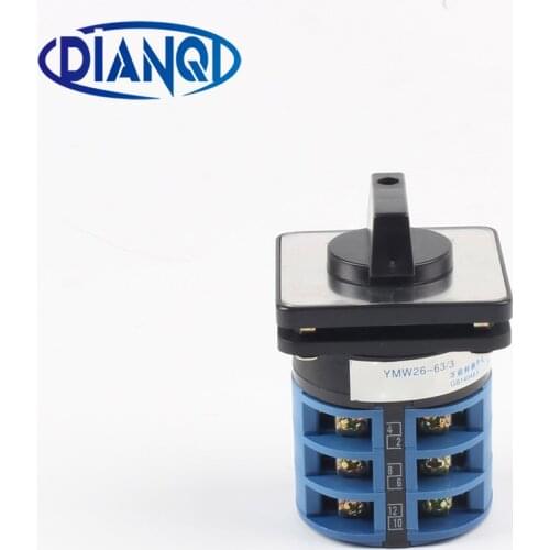 Rotary switch 3 postion 690V 63A 2 pole 8 terminal YMW26-63/2 universal switch changeover cam main switch silver contact