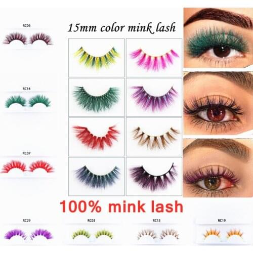 New 15mm 3D mink fake lashes wholesale color beauty natural individual false eyelashes Makeup thick fluffy eye lash extension