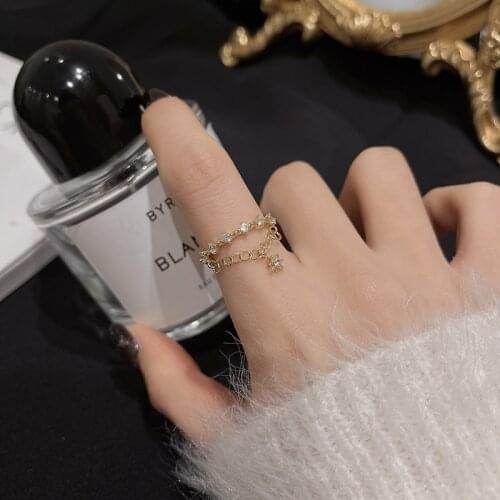 Luxury Female Crystal Star Thin Ring Classic Gold Color Open Wedding Rings For Women Trendy White Zircon Stone Engagement Ring