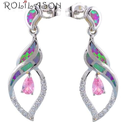 Pink Zircon Shining Zirconia Fashion Jewelry wholesale & Retail Purple Fire Opal silver color Drop Earrings for women OE408