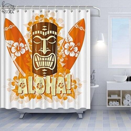 Vixm Tiki Bar Decor Shower Curtain Hibiscus Flora Burst Orange Surfboards Aloha Tropical Summer Fabric Bath Curtains