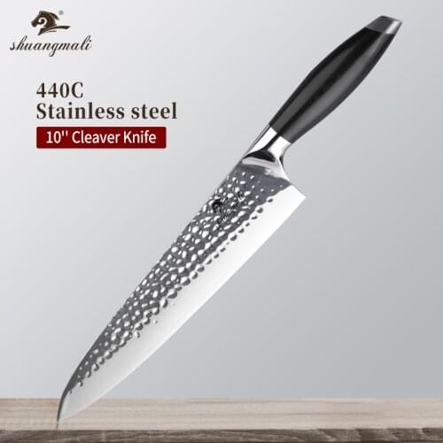 Shuangmali 10'' Cleaver Kitchen Knife 440C Stainless Steel Chef Knives Professional Slicing Knife With Meat Vegetable