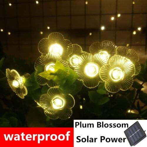 Solar Power LED Plum Blossom Garden Flower Christmas Lights Outdoor Waterproof Light String Wedding Holiday Party Decor Garland