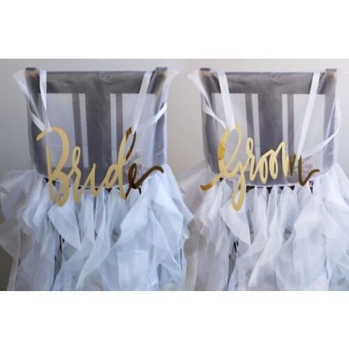 Mirror Gold Bride and Groom Wedding Chair Sign Hanging Signs for Gold Theme Wedding Decoration Acrylic