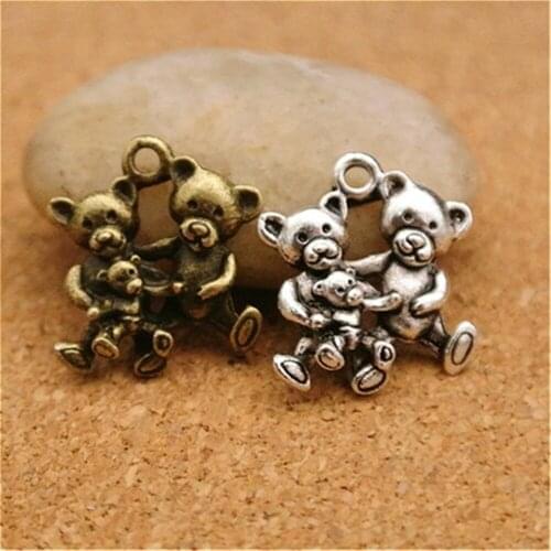 Trendy Antique Two Bear Charms Pendant Jewelry Findings For DIY Fit Bracelet&Necklace Accessories Zinc Alloy