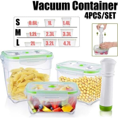 Vacuum Container Pump Refrigerator Fresh-keeping Box 3size 4pcs Large Capacity Food Saver-storage Square Plastic Kitchen PP