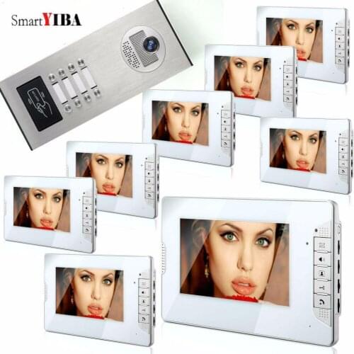SmartYIBA 7 Inch Home 8pcs Monitors Color Video Door Phone Video Intercom Kits Apartment Doorphone Door bell IR Camera