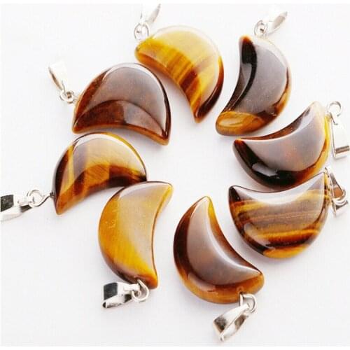 Yingwu high quality natural stone tiger eye moon shape charms pendants for DIY jewelry making Wholesale 10pcs/lot free