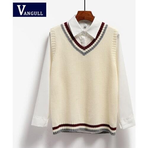 Vangull 2021 New Spring Autumn Sweater Vest Women V-Neck Knitted Vest Female Preppy Style Tank Tops Sleeveless Female Hot Sale