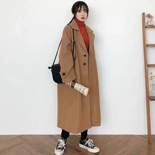 Woman Long Coat Fashion Korean Preppy Style Retro Versatile Windbreaker Casual Warm Woolen Coat Oversize 2021 Spring Women Coat