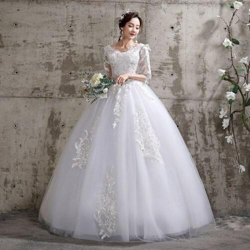 With Applique V-Neck Half Sleeves Ivory Lace Embroidery Cheap Chinese Wedding Dresses Vestidos De Novia Ball Gown Robe De Mariee
