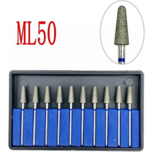 10pcs/set Dental Electroplated Diamond Point Polisher Dental HP Diamond Burs HP Rotary Bur Set Dental Lab Nail Drill Bits ML50